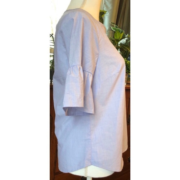 🌻 J Crew Button Back Bell Sleeve Top Size 2 Blue - Picture 5 of 7